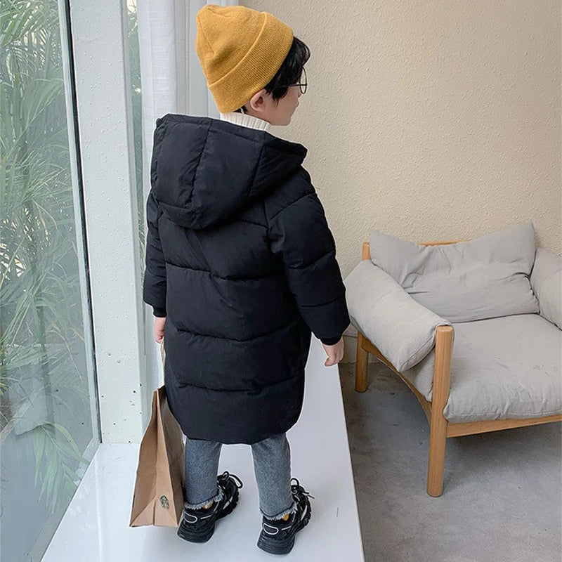4-10 Years Boys Long Down Jackets Winter Kids Girls Thick Warm Hooded Outerwear Children Waistcoat Coat Fashion Casual Clothing