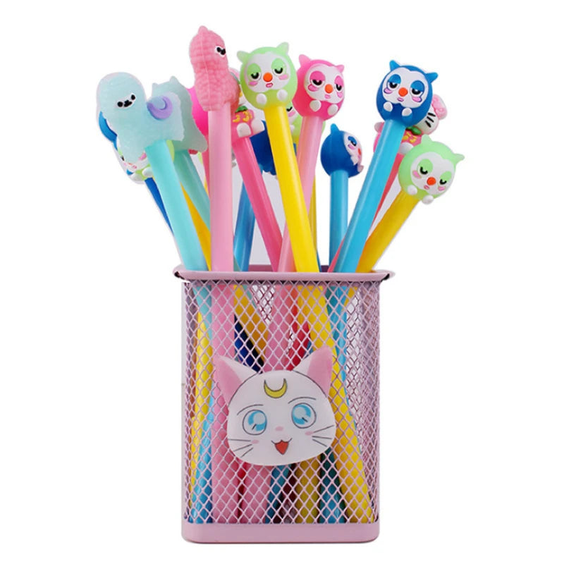 30/40/50Pcs/Lot Cartoon Kawaii Gel Pen School Office Stationery Random Pattern Neutral Pens 0.5mm Black Ink Writing Supplies