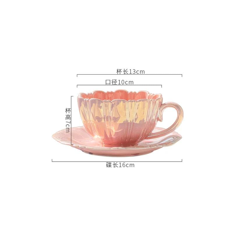 240ml Petal Ceramic Cup Coffee Cup and Saucer Afternoon Tea Cups Milk Mug Coffee Mug Milk Tea Cups Tea Mugs Teacup Drinkware