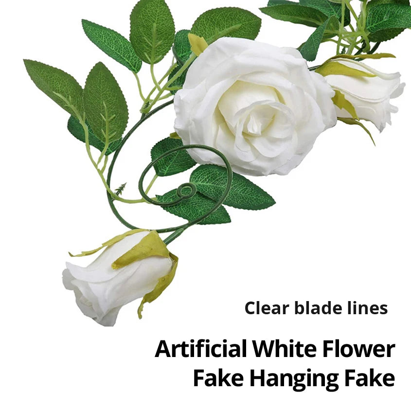 2M White Artificial Flowers Vine Fake Rose Flower Rattan for Wedding Christmas Decoration Decoration