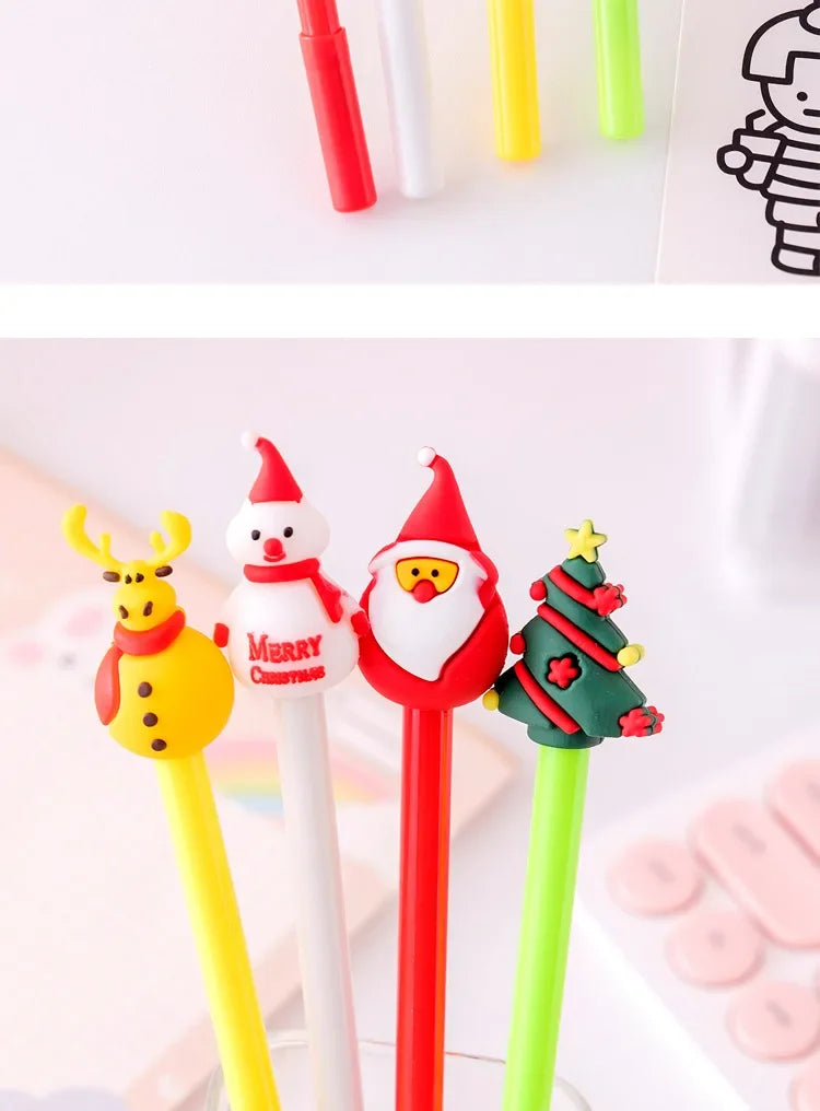 30Pcs/Lot Kawaii Christmas Gel Pen 0.5mm Black Ink Cute Christmas Tree Elk Santa Snowmen Neutral Pen School Stationary Kids Gift