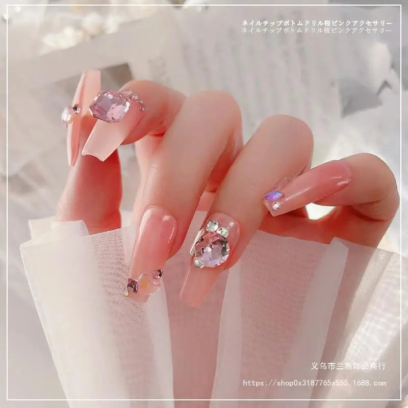 10pcs Pink Mixed Shape Heart Nail Rhinestones Point Bottom Gems Nails Crystal Parts  UV Gel Polish Decoration Nail Accessories