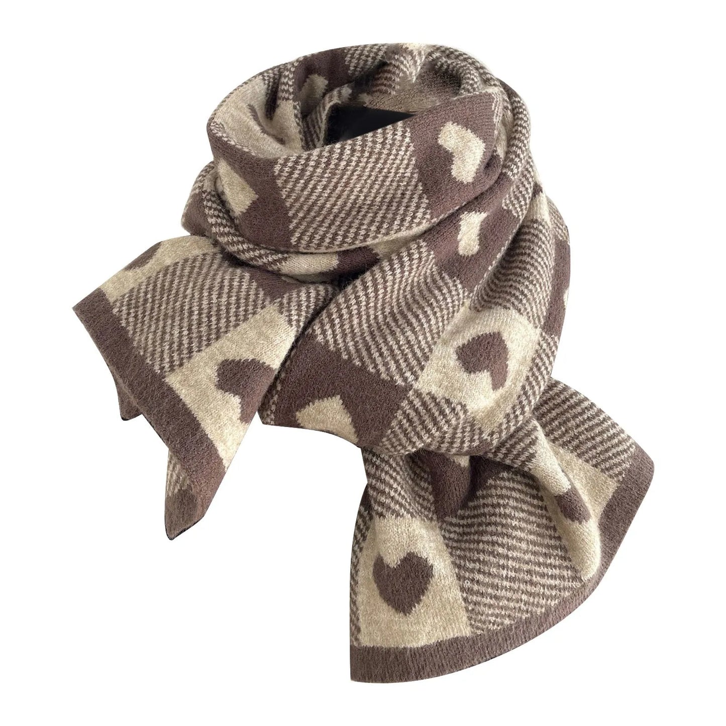 Winter Shawl Retro Plaid Pashmina Knitted Wool Women's Scarf Black and White Heart Pattern Scarves for Female Thicken Cashmere