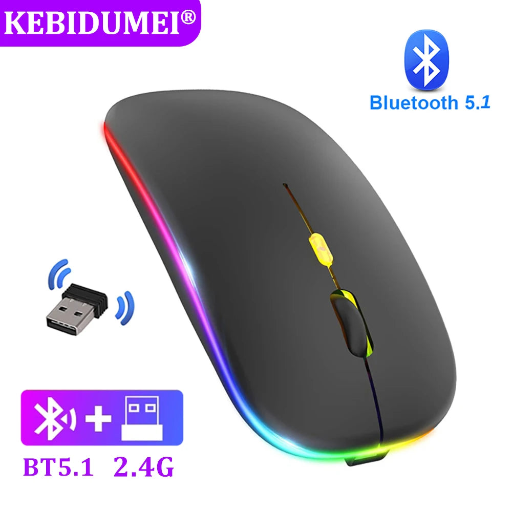 2.4GHz Wireless Mouse Bluetooth Mouse Mice Rechargeable Mouse Silent Mouse LED Backlit USB Gaming Mouse 1600DPI for PC Laptop