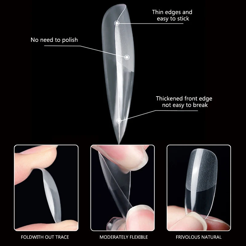 120Pcs False Nails Semi-Frosted Clear Coffin Fake Nail Tips Press on Nails Soak Off Full Cover Nail Capsule For Extension