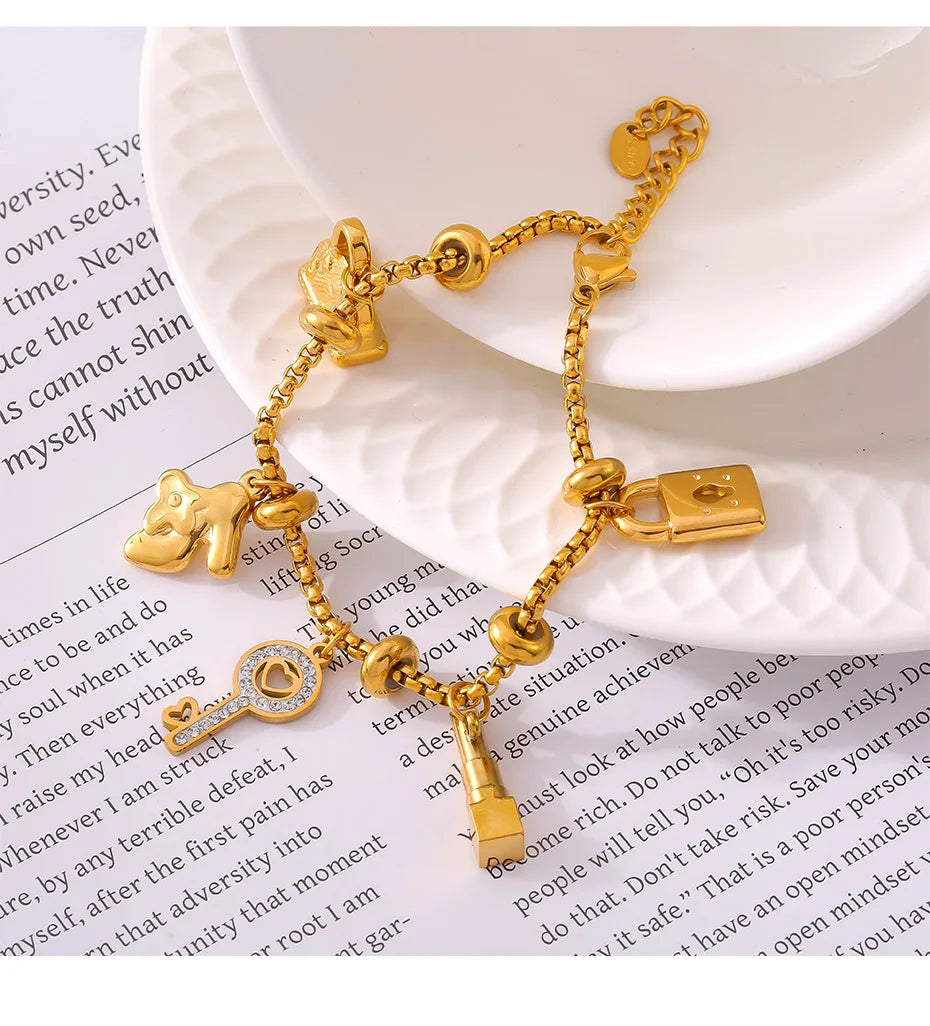316L Stainless Steel Bracelets With Various Pendants For Women 18K Gold Plated Waterproof No Tarnish Women's Statement Bracelet