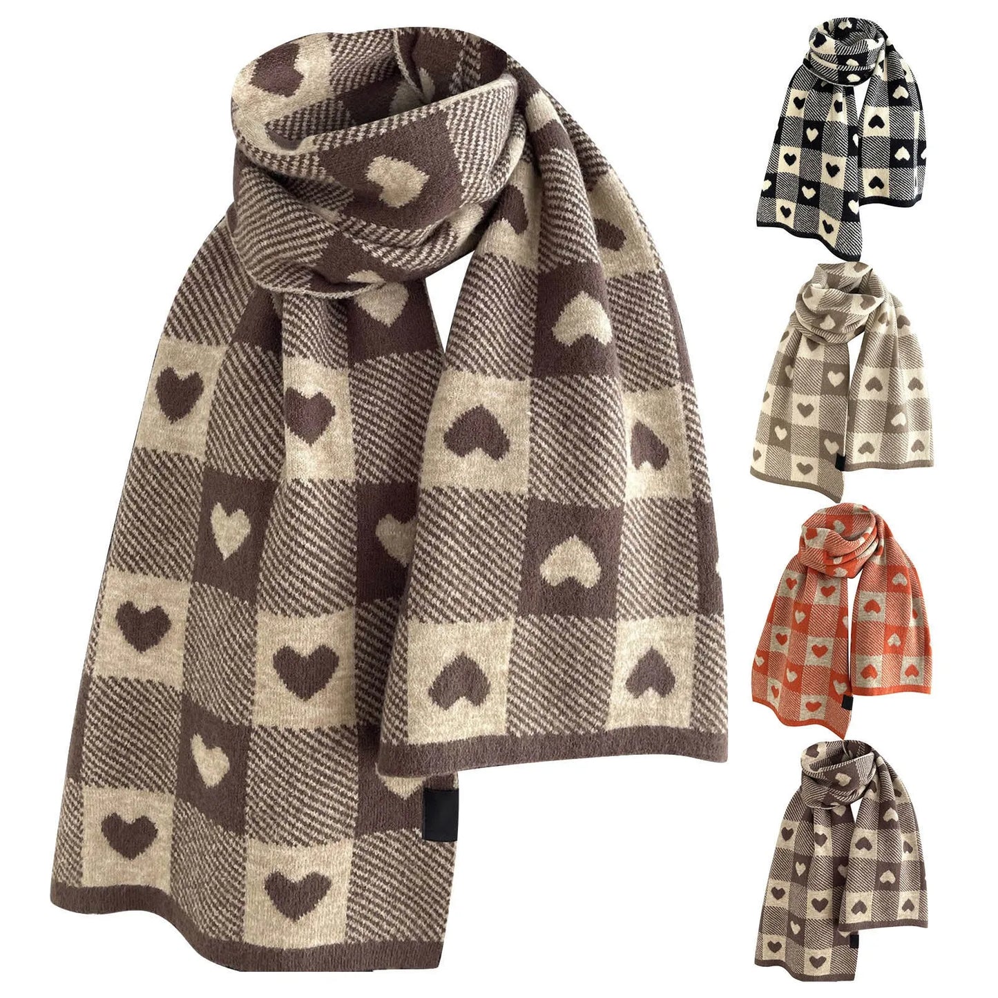 Winter Shawl Retro Plaid Pashmina Knitted Wool Women's Scarf Black and White Heart Pattern Scarves for Female Thicken Cashmere