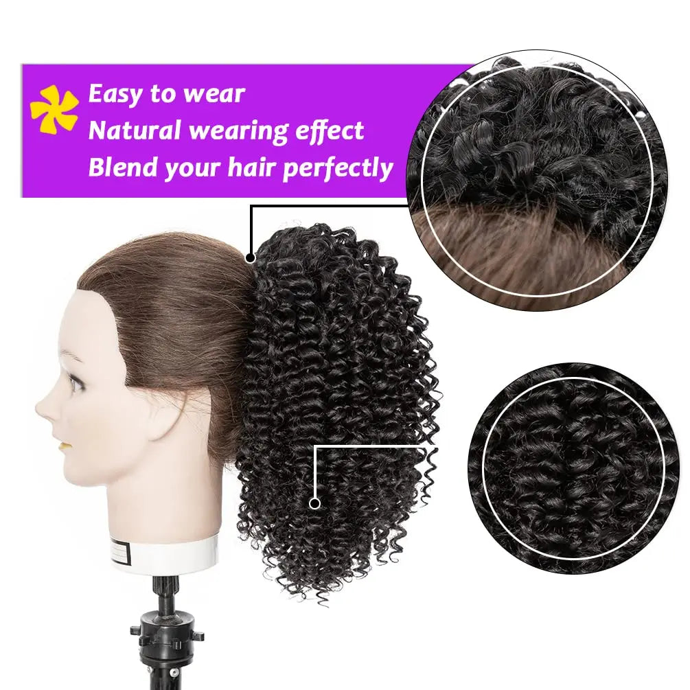 Synthetic 10 Inch Short Kinky Curly Ponytail Extension for Black Women Natural Drawstring with Two Clips Afro Women Daily Use