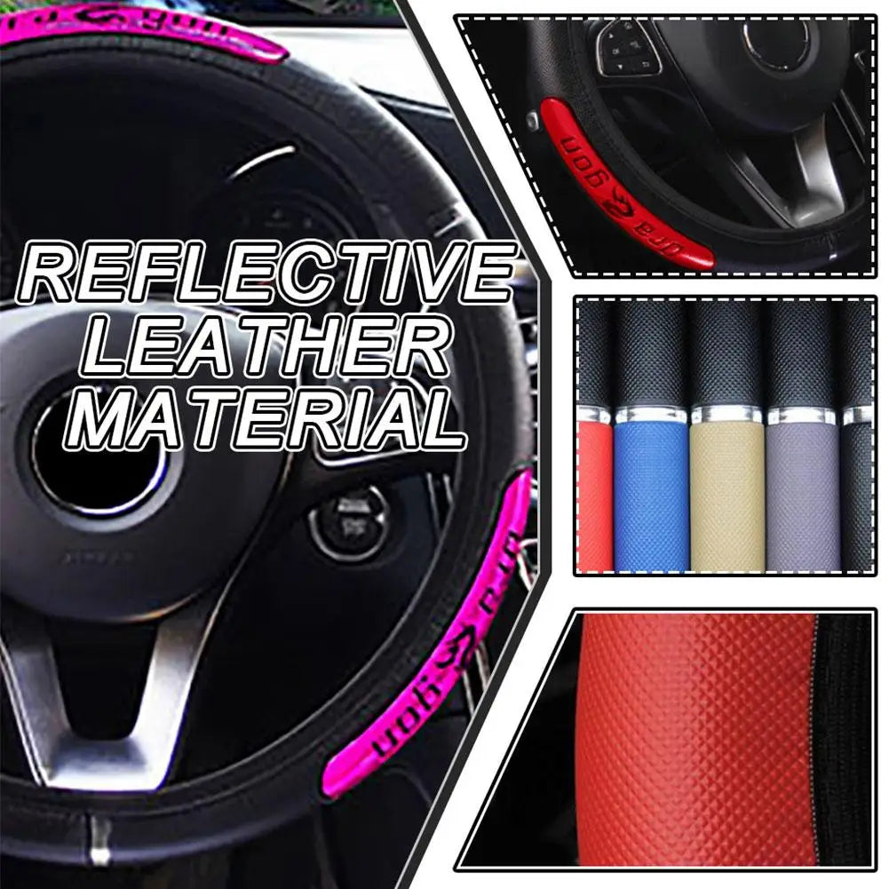 1PC New Universal Car Steering Wheel Cover Reflective Dragon Cool Wheel Auto Leather Protector Color 5 38cm Steering Design