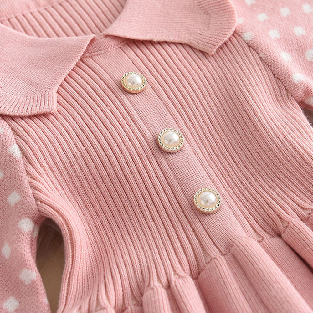 Girl Baby Sweater Knitted Dress Warm Sweater Dress Polka Dots Girls Infant Casual Pleated Princess Dresses Vestidos