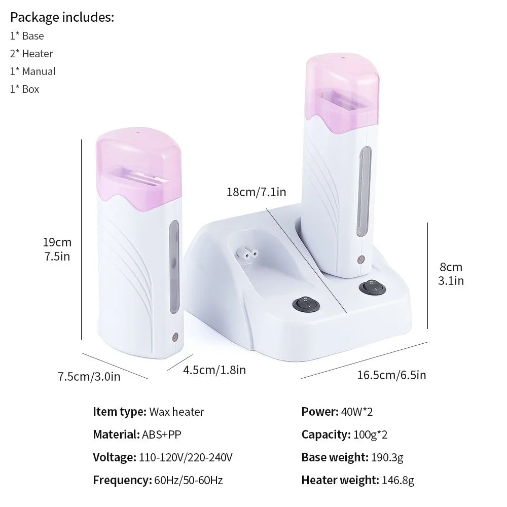 3 IN 1 Double Roller Depilatory Wax Waxing Kit Hair Removal Waxing Kit Wax Heater with Wax Cartridge Facial Body Bikini Epilator