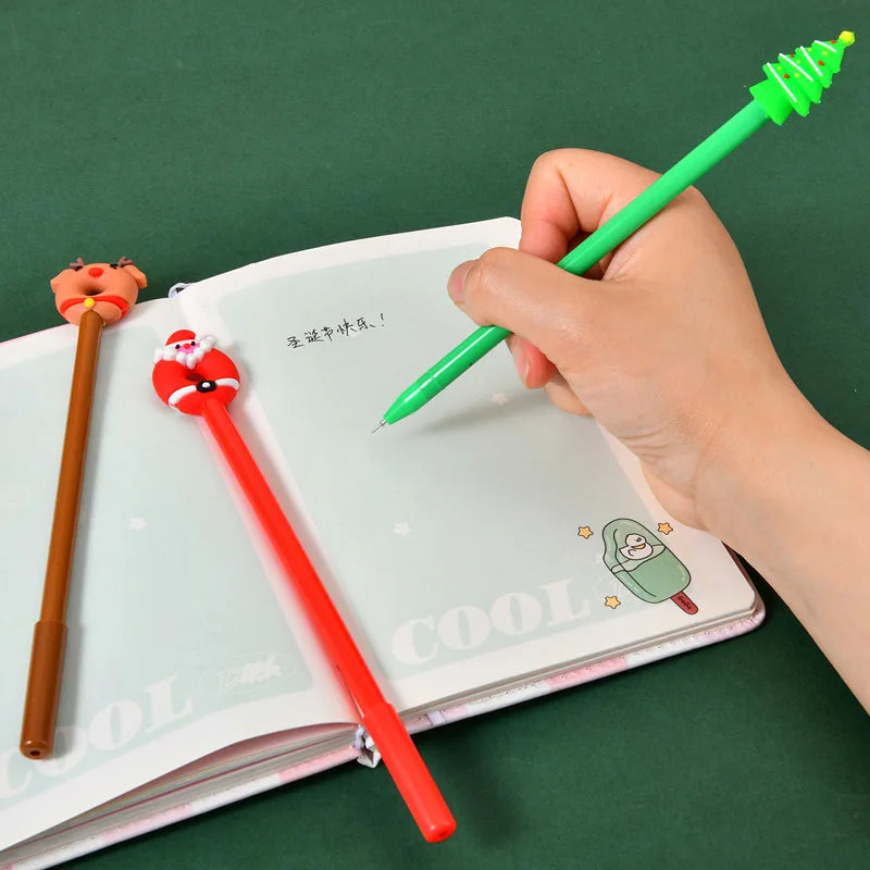 30Pcs/Lot Kawaii Christmas Gel Pen 0.5mm Black Ink Cute Christmas Tree Elk Santa Snowmen Neutral Pen School Stationary Kids Gift