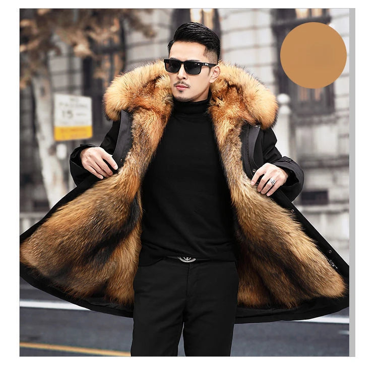 2023 New Parka Men Whole Mink Liner Winter New Fur Coat Mink-like Wool Mid-Length Leather Fur Coat