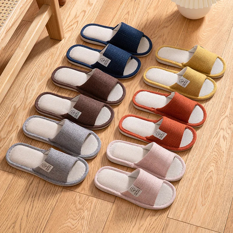 2024 Linen Home Slippers Soft Sole Silent Breathable Shoes in Spring Cotton and Linen Slippers for All Seasons Anti Slip Indoor