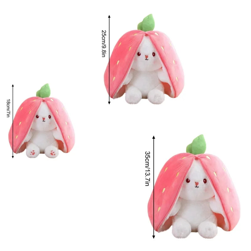 18-35cm Cute Transform Strawberry Rabbit Doll Plush Toy Carrot Rabbit Small Fruit Doll Bunny Birthday Gift for Girls Kids Boys