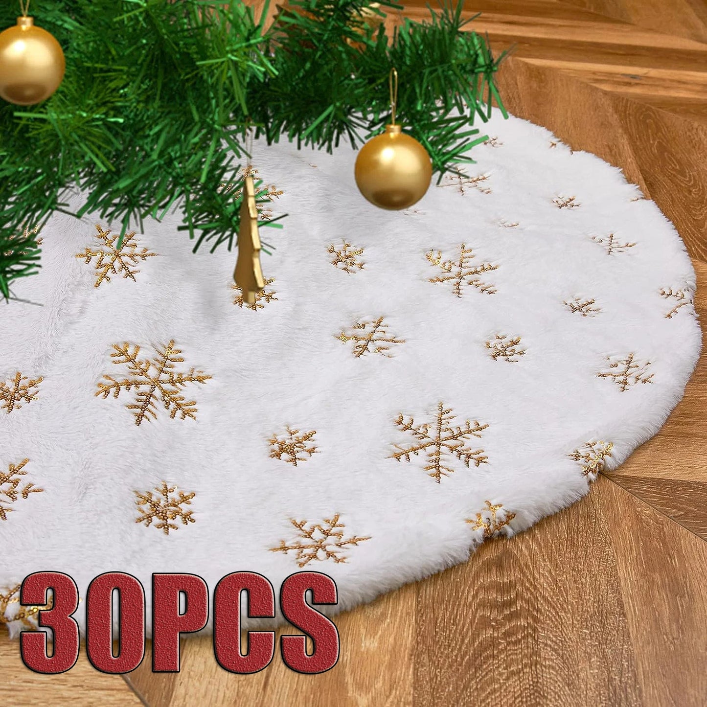 15 inch 38 cm Plush Christmas Tree Skirt White Faux Fur Xmas Trees Sequin Carpet Mat Small Skirts Home Party Decorations