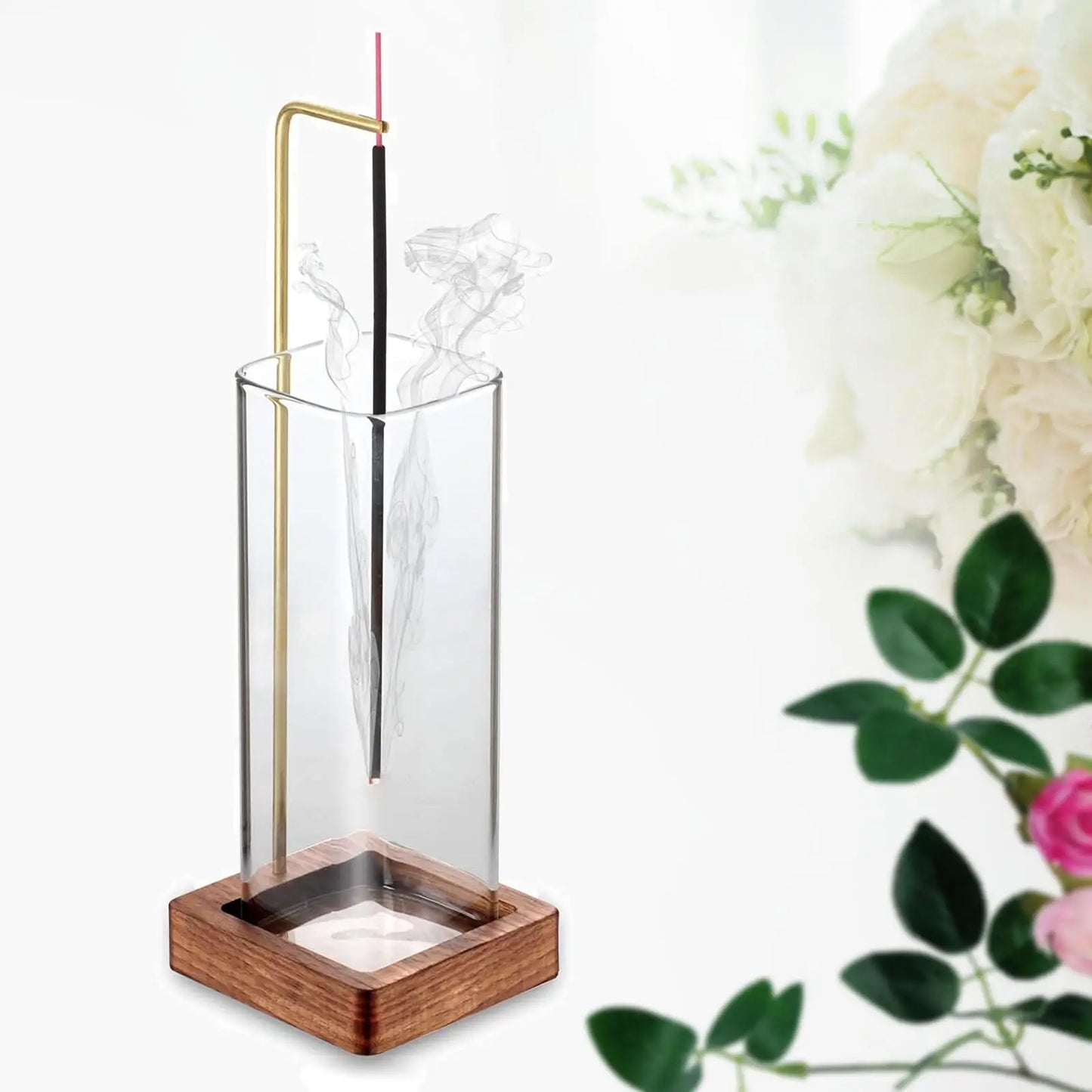 Wooden Incense Holders for Sticks with Removable Glass Ash Catcher Incense Burner for Bedroom Home Yoga Relaxation Tabletop