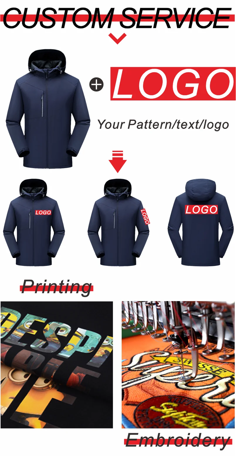 Winter Fleece Warm Jacket Custom Print Logo Quality Zipper Windproof Hoodie Embroidery Outdoor Men And Women Casual Trench Coat