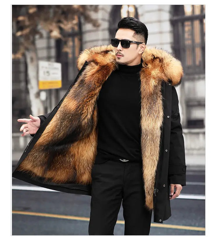 2023 New Parka Men Whole Mink Liner Winter New Fur Coat Mink-like Wool Mid-Length Leather Fur Coat