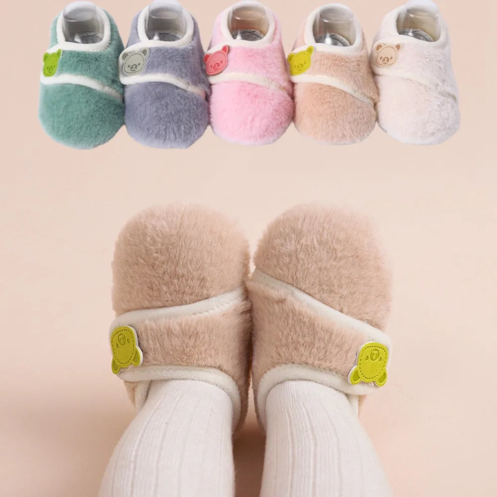 0-5 Years Old Soft Sole Infant Plush Floor Shoes Warm Touch Fastener Anti-slip Walking Shoes Casual Bear Kids First Walkers Home