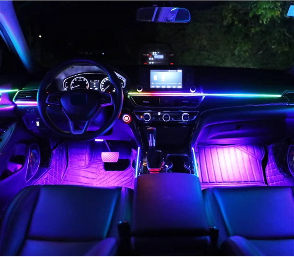 6/10/14/18 In 1 LED Dual Zone Symphony Streamer Car Ambient Light Interior RGB Neon Acrylic Strip Decoration Atmosphere Lamp 12V