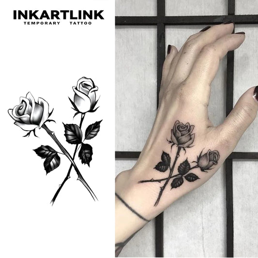 Rose with thorns Temporary Tattoo,Lasts To 15 Days New Technology Magic Waterproof Semi Permanent Sticker.