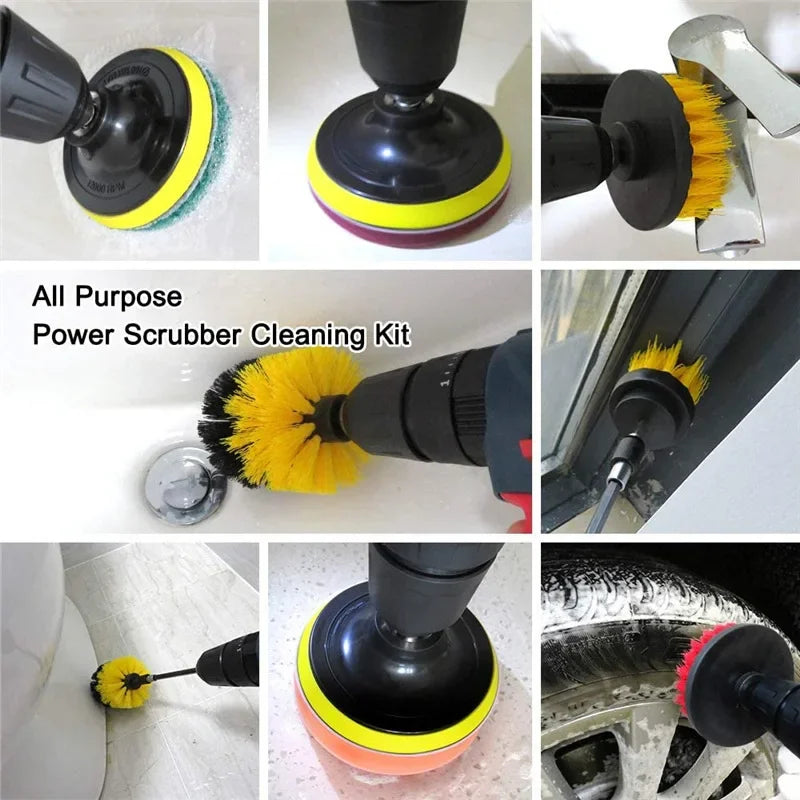 3/5Pcs Electric Drill-Brush Kit Power Scrubber Brush For Carpet Bathroom Surface Tub Furniture Shower Tile Tires Cleaning Tool