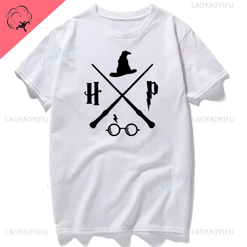 Wizard Hat Shirt Wizard Wand T Shirt HP Shirt Gift Short Sleeve Unisex Graphic Tees Mystical School Cotton Summer Fashion Tops