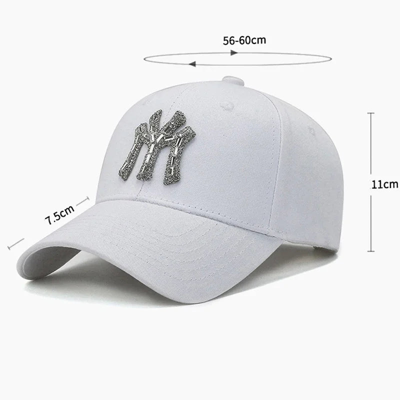 Women Cotton Solid Color Baseball Cap Men Classic Retro Diamond Letters Adjustable Sun Hat Summer Sports Leisure Snapback Caps