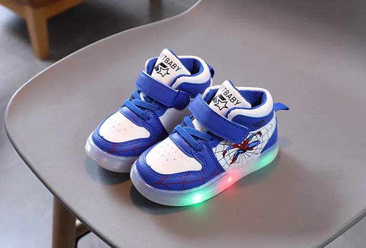 Spiderman LED Light Kids Shoes Boys and Girls Light Kids Light Kids Sports Shoes Mesh Sports Boys and Girls LED Light Shoes