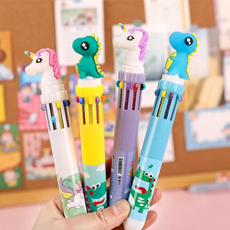 10 Colors Cute Cartoon Ballpoint Pen Dinosaur Kawaii Multicolor Gel Pen For Writing School Supplies Stationery Office Accessoris