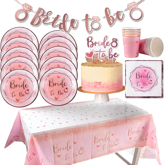 Bridal Shower Decorations Bride to Be Disposable Tableware Set Plate Cup Napkins Decor Bachelorette Party Hen Night Supplies