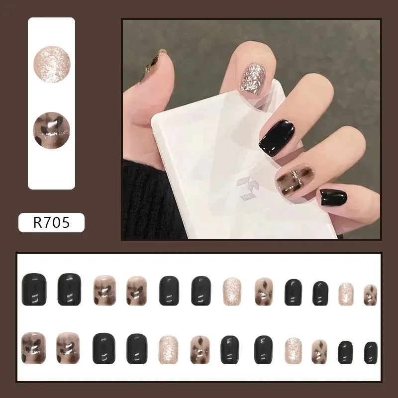 24Pcs Green Fake Nails Press on Nail Designs Art Long Tips False Forms with Glue Stick Stickers Reusable Set Acrylic Artificial