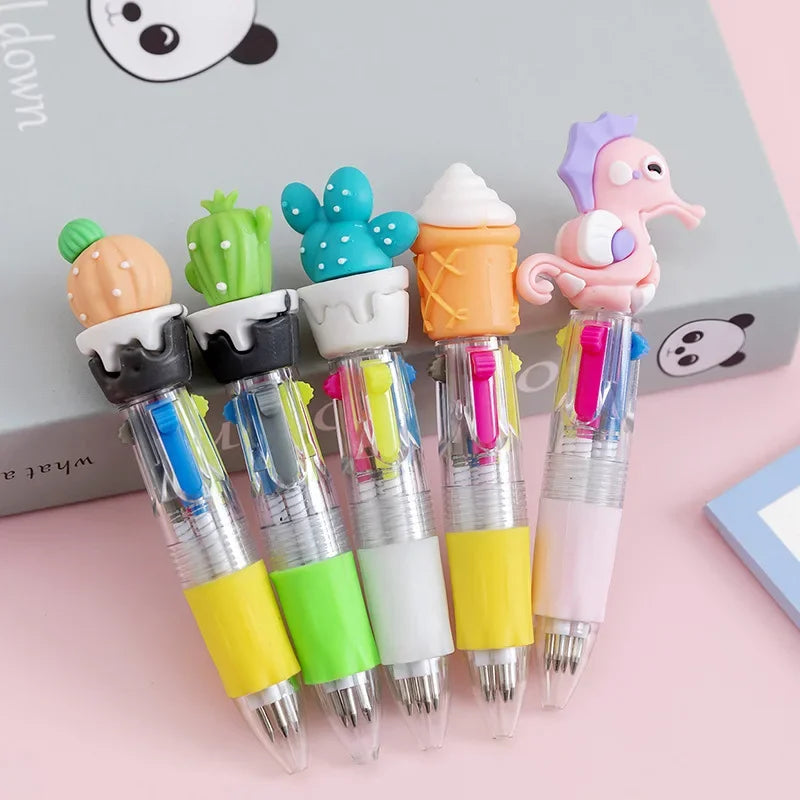 10Pcs/Lot Cute Kawaii Cartoon Mini 4 Colors Ballpoint Pen Multicolor Pens Student Kids School Stationery Office Supplies Gifts