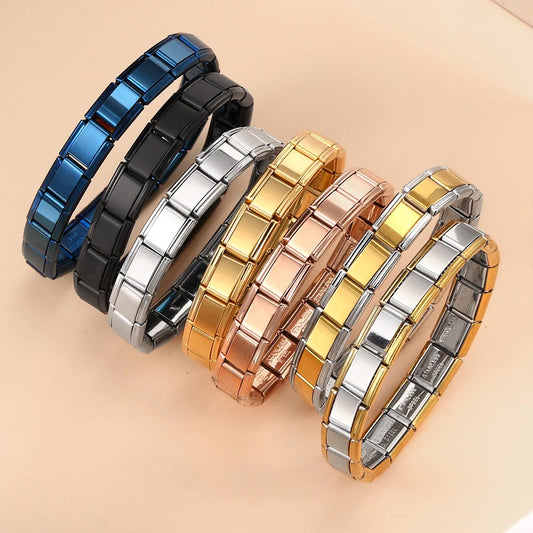 Italian Charm Bracelet Italian Modular Bracelet Block Elastic Splice Stainless Steel Bracelet for Men and Women