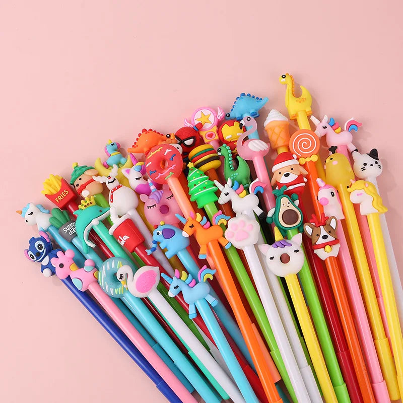 30Pcs/Lot Kawaii Cute Writing Gel Pens 0.5mm Black Ink Cartoon Neutral Pens Kids School Student Stationery Office Supplies Gifts