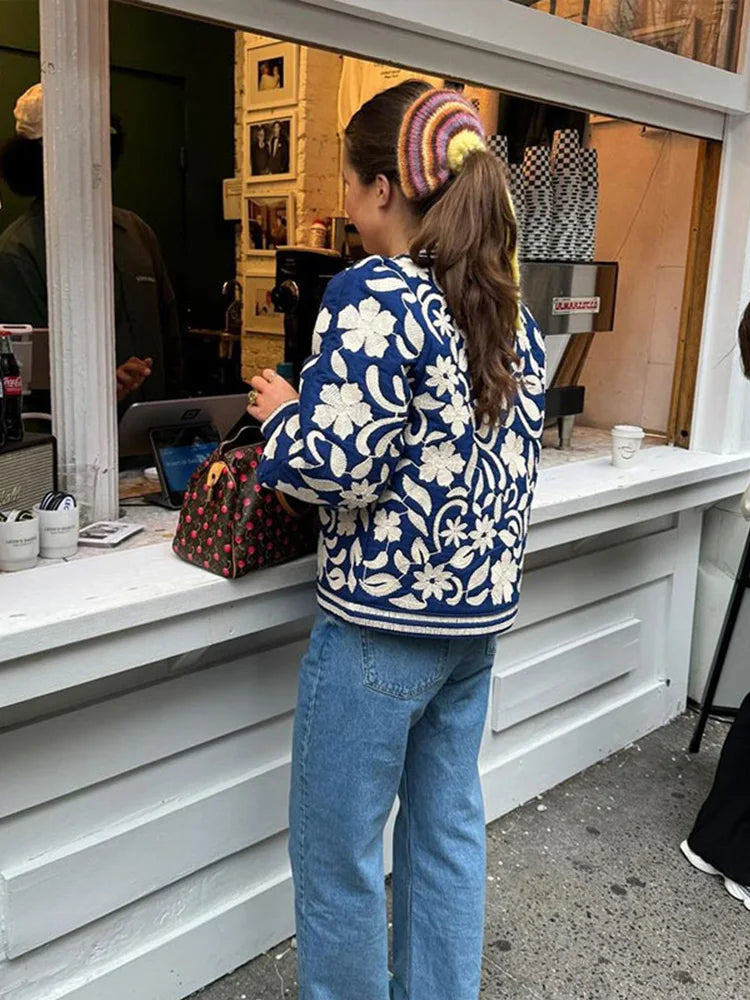 Chic Floral Print O-neck Cardigan Jacket For Women Vintage Long Sleeve Casual Thin Cropped Coat New Fall Lady Fashion Outerwear