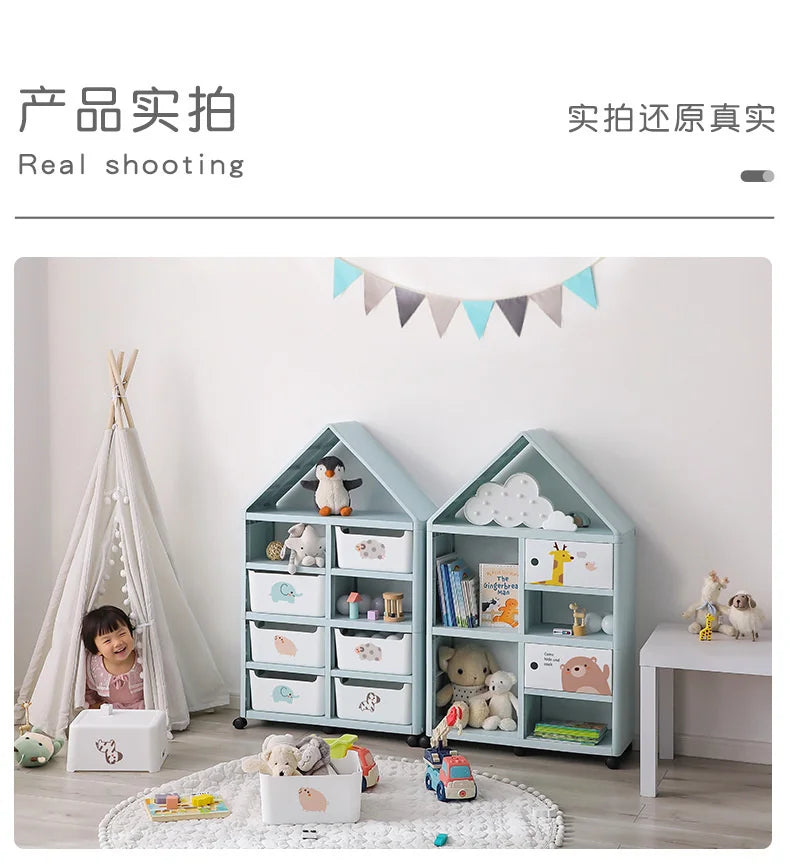 Book Cabinet Roof Shape Book Shelf Multi-layer Structure Shelf Furniture Round Corner Bookshelf For Children Universal Pulley