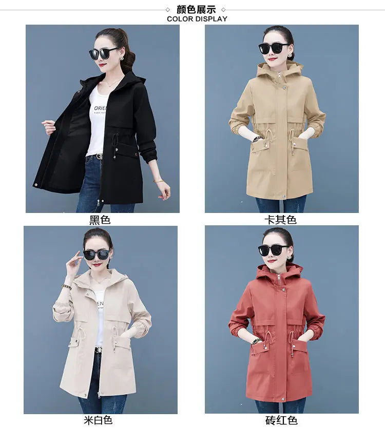 2023 New Spring Autumn Women Jackets Hooded Windbreaker Basic Coat Long Coats Lightweight Outerwear Famale Cardigan Clothing