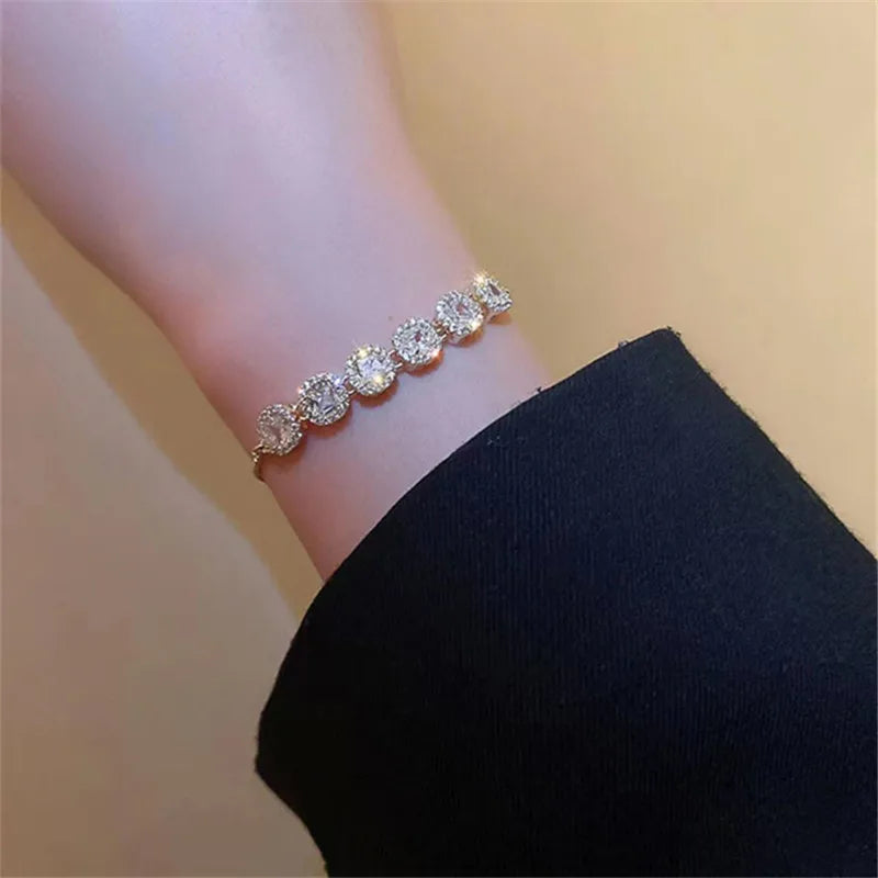Gold Color Bracelet Set of Four Stainless Steel Sequins Rhinestone Bracelet Combination for Women Chain Bracelet Jewelry Gifts