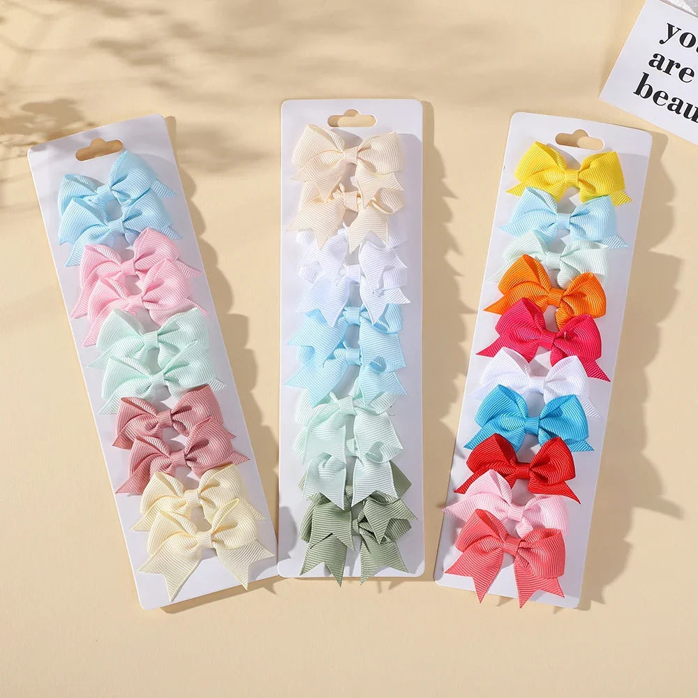 10Pcs/lot Solid Color Ribbon Baby Bows Hair Clips for Baby Girls Handmade Bowknot Hairpin MiNi Barrettes Kids Hair Accessories