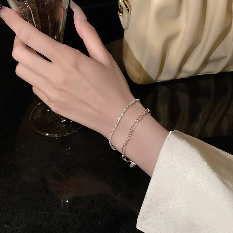 Stainless Steel Fashion Simple Shiny Chain Bracelet for Women Minimalist Adjustable Charm Bracelet Wedding Party Jewelry Gifts