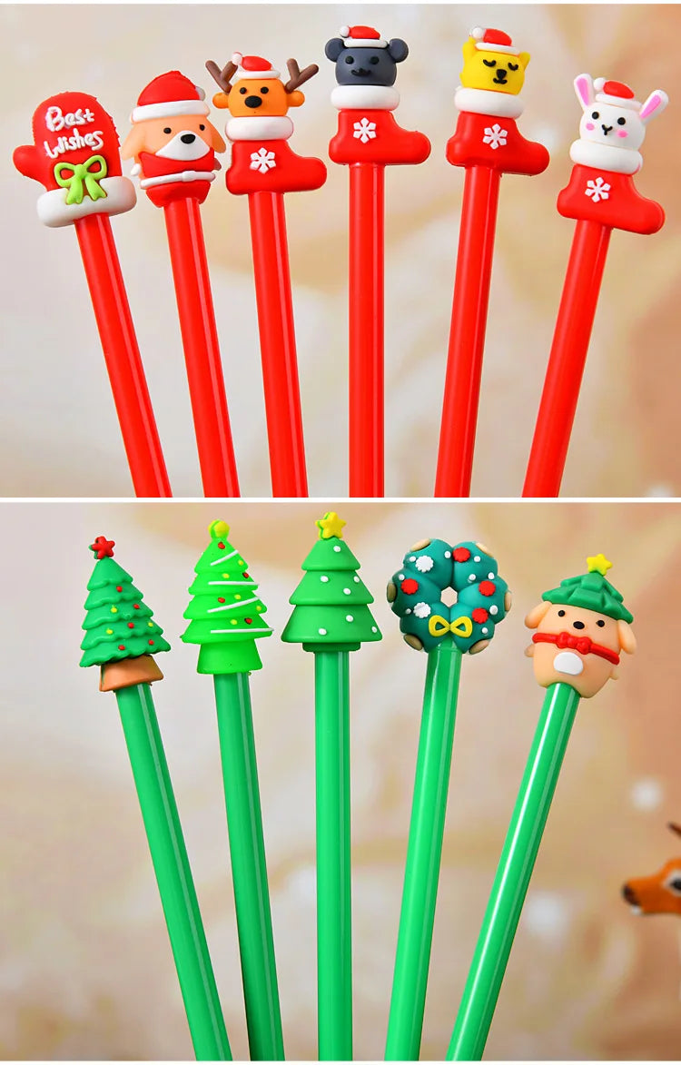 30Pcs/Lot Kawaii Christmas Gel Pen 0.5mm Black Ink Cute Christmas Tree Elk Santa Snowmen Neutral Pen School Stationary Kids Gift
