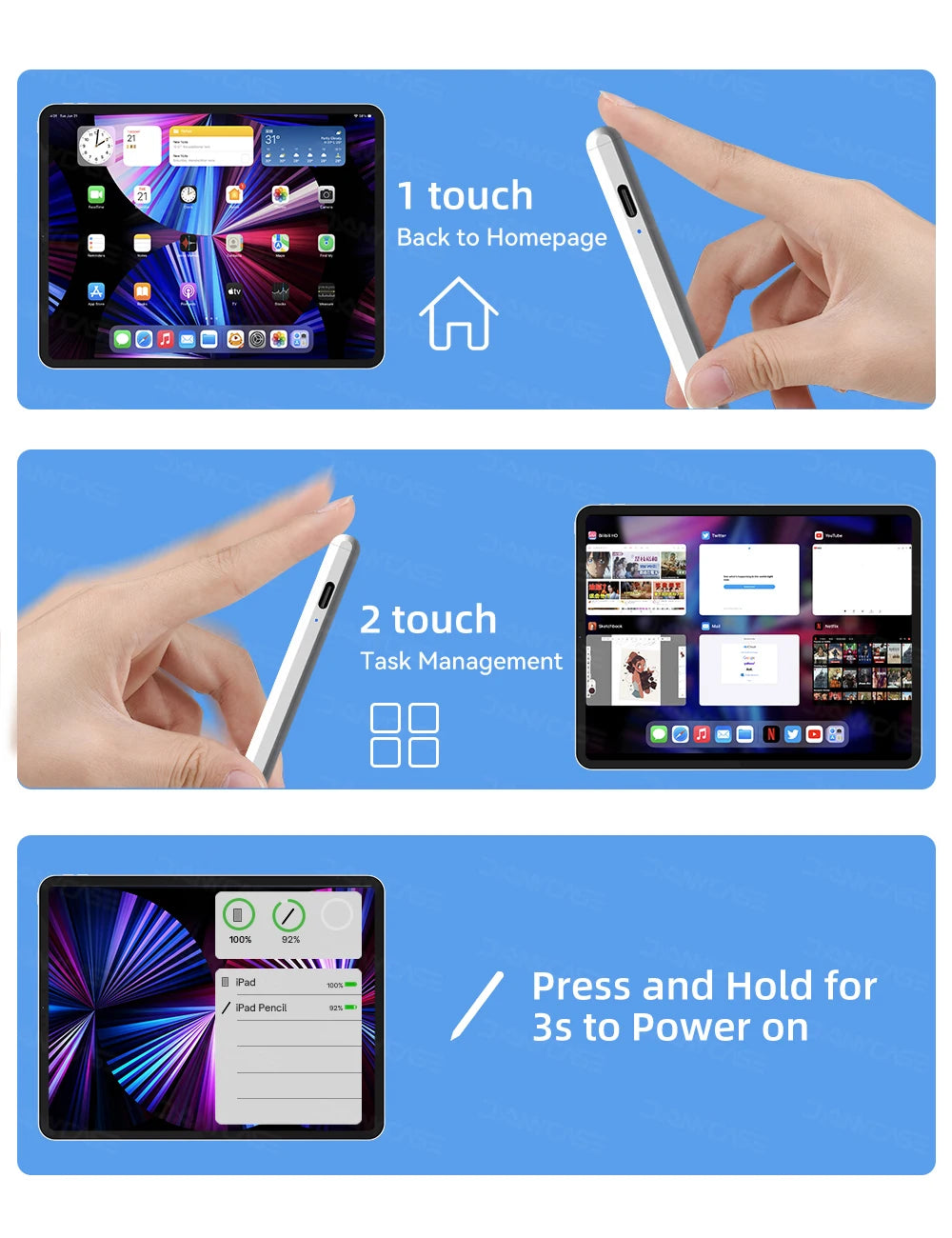 For Apple Pencil 2 for iPad Pencil 1 Bluetooth Stylus Pen Palm Rejection fit iPad Pen 2022 2021 2020 2019 2018 Stylus Pen