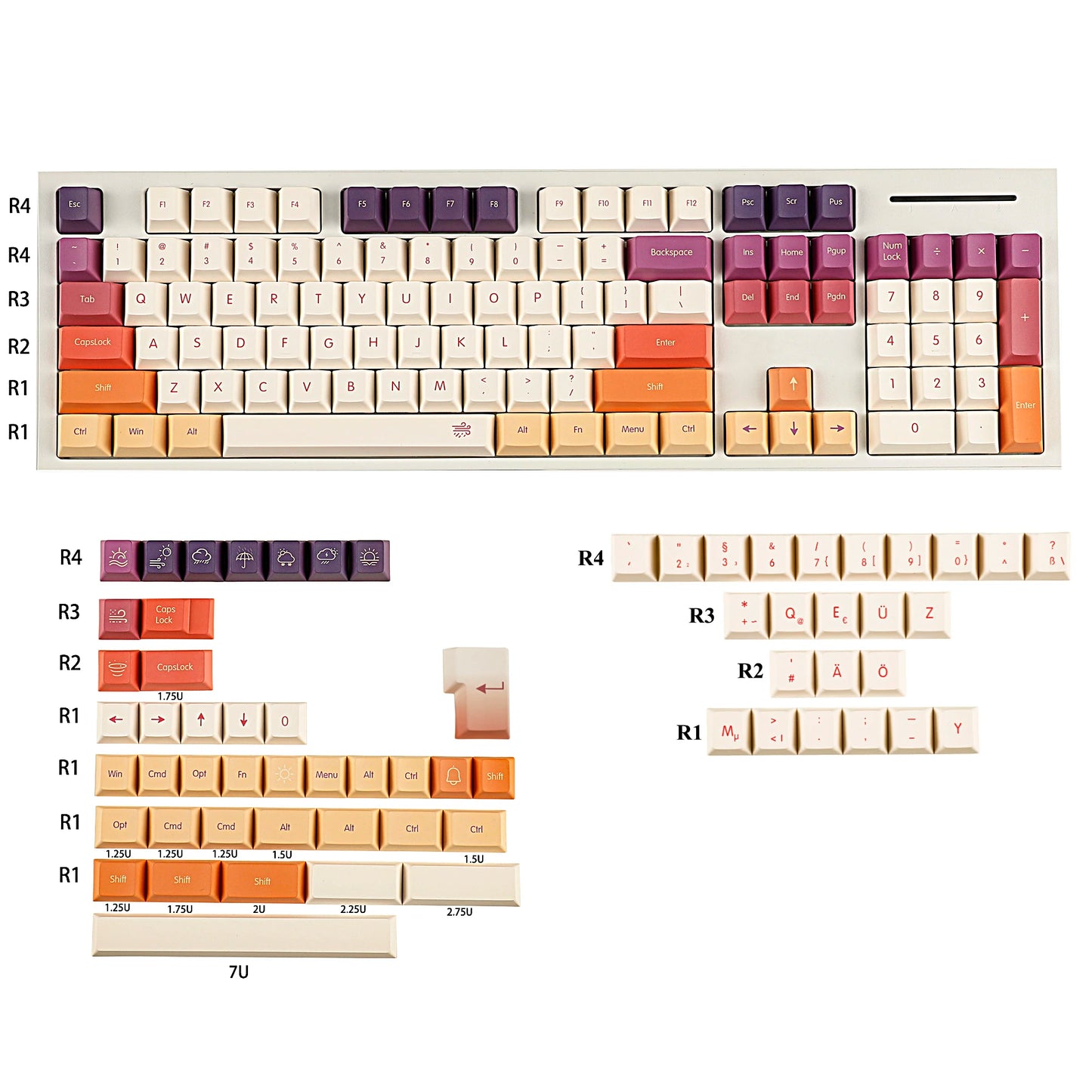 1.8mm Thickness German French ISO Cloud Dye Sub Keycaps Thick PBT Cherry Profile Keycap set For QWERTZ AZERTY MX Keyboard