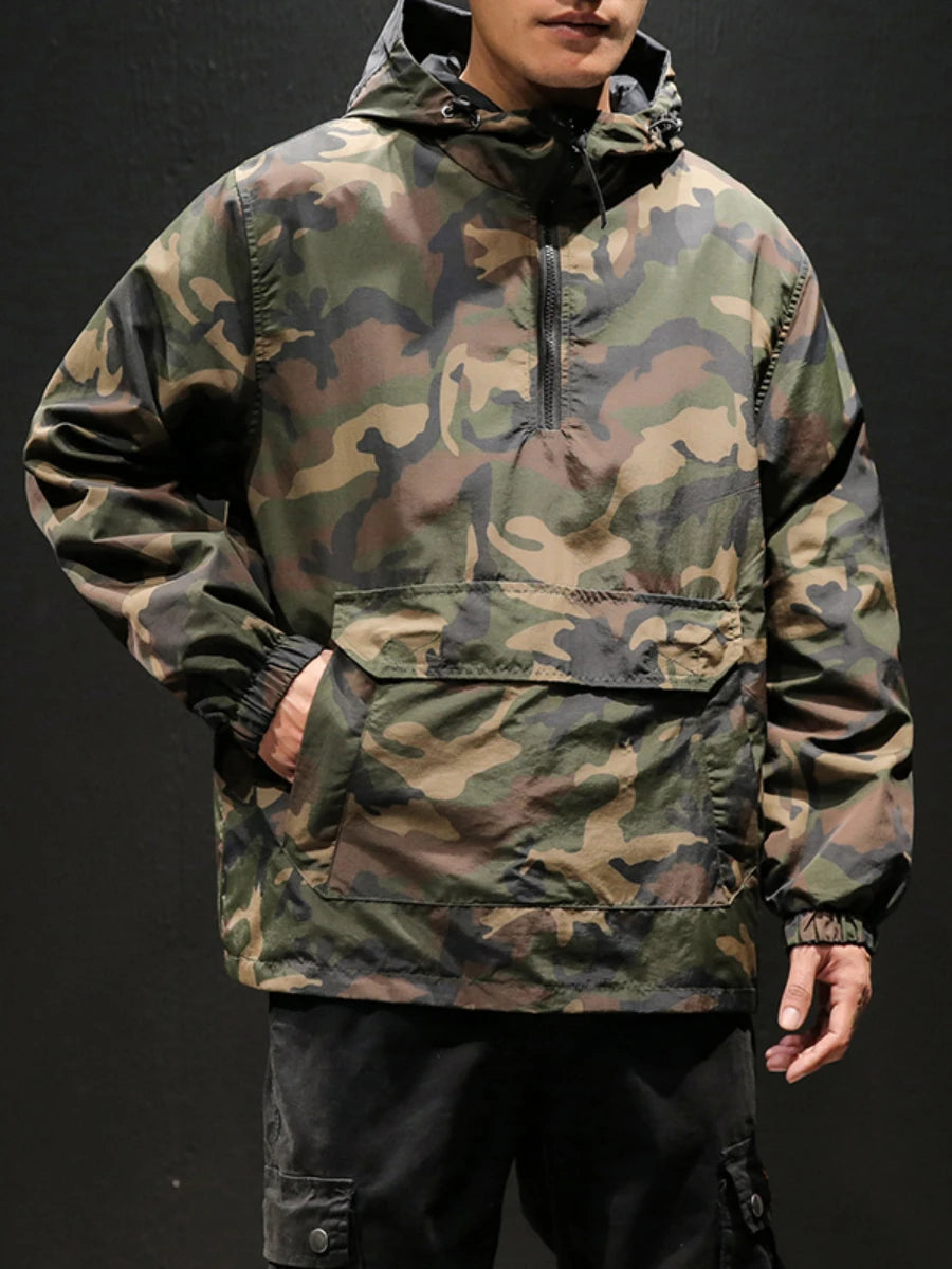 YASUGUOJI New 2022 Autumn Japanese Vintage Camouflage Jacket Men Streetwear Pullover Men Jacket Pocket Loose Hooded Mens Jackets