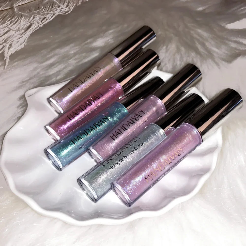 6 Colors Laser Holographic Lip Gloss Liquid Lipstick Mermaid Pigment Longlasting Glitter Lipgloss Waterproof Metallic Lip Makeup