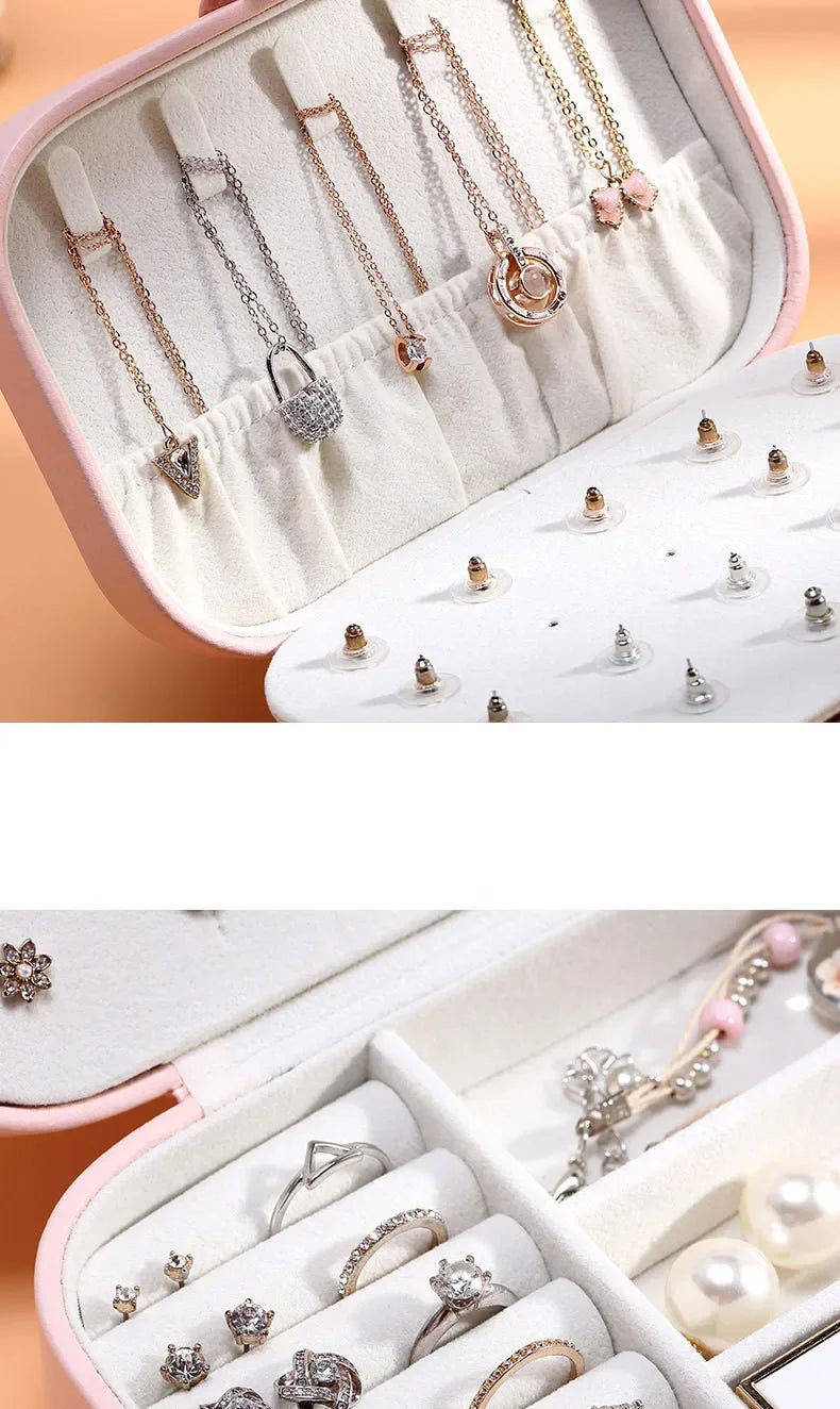 2024 Portable Jewelry Box Jewelry Organizer Display Travel Jewelry Case Boxes Button Leather Storage Zipper Jewelers