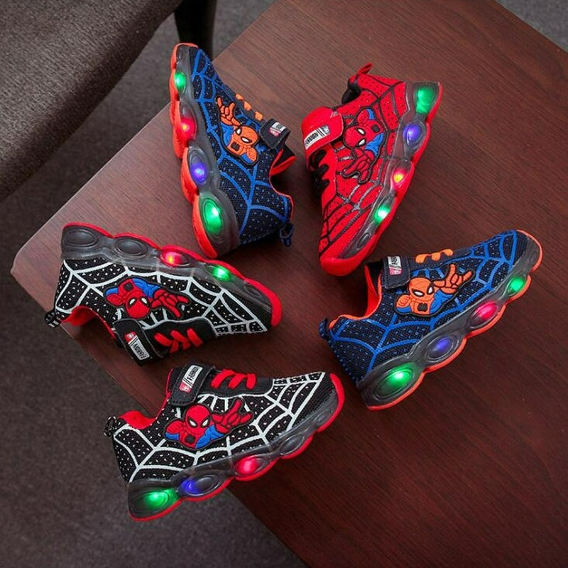Spiderman LED Light Kids Shoes Boys and Girls Light Kids Light Kids Sports Shoes Mesh Sports Boys and Girls LED Light Shoes
