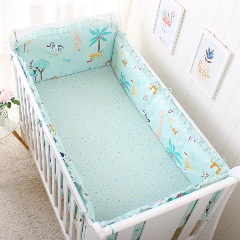 5pcs Crib Bumper Bedding Set Cotton Cute Print Sheet Cradle Side Protector Toddler Baby Room Accessories Bed Protection